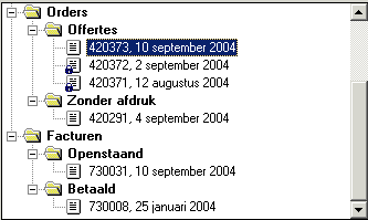 De mappen Orders en Factureren in de selectielijst in SnelStart Nota 3.