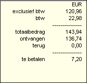 Ordertotalen contante betaling